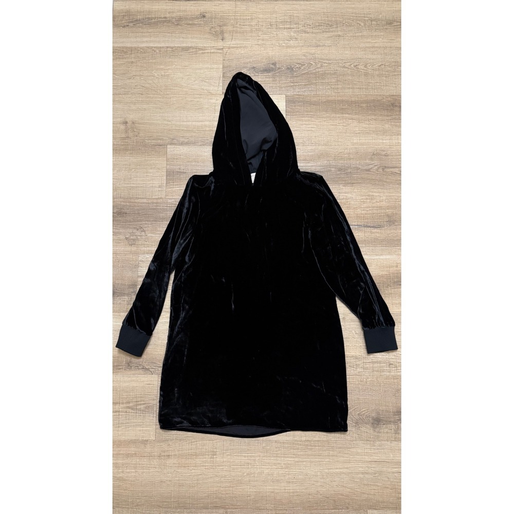 Alice + Olivia AIR Black Silk Blend Velvet Hoodie Dress Medium